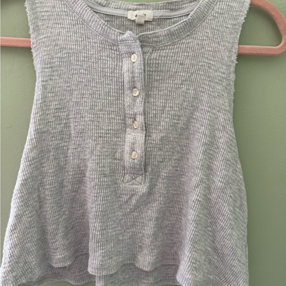 Aerie Sunspun Waffle Light Gray Tank Top Size Small